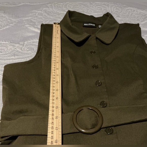 Nina Leonard Green Sleeveless Sheath Dress with Mandarin Collar - Picture 5 of 10